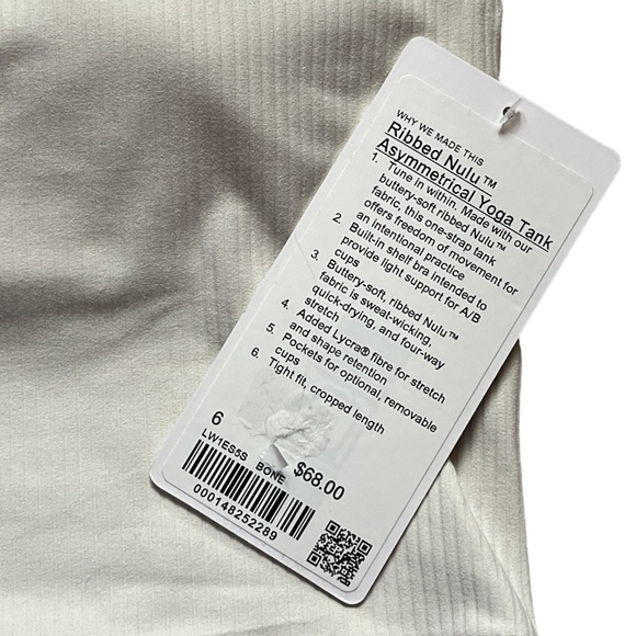 LULULEMON RIBBED NULU ASYMMETRICAL YOGA TANK in BONE (off-white). SIZE 6. NWT! - Picture 7 of 7